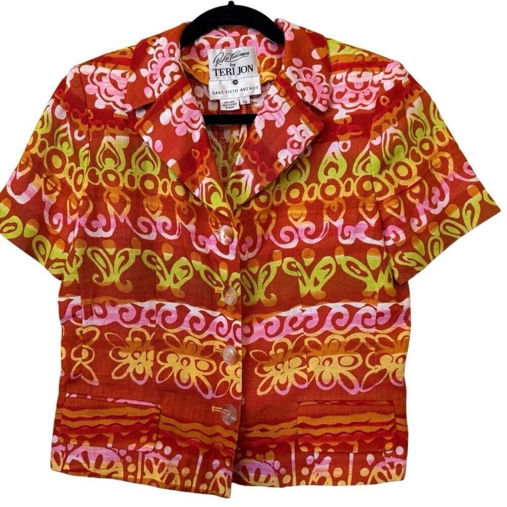 Vintage Rickie Freeman for Teri Jon Linen Short Slv Jacket Sz 10 Retro, Career